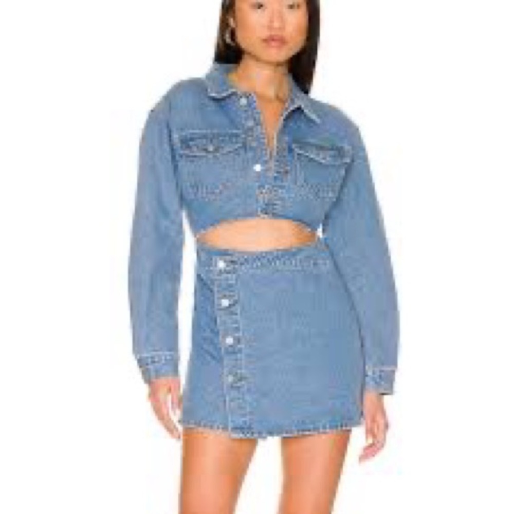 Revolve Superdown Denim Cutout Long Sleeve Button Front Mini Dress Womens Small